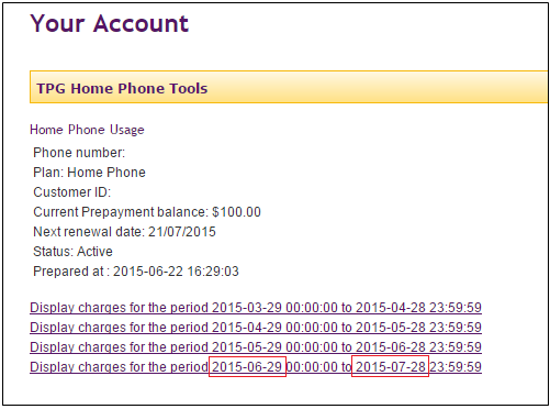 TPG Home Phone Usage