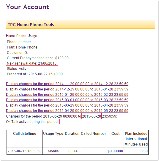 TPG Home Phone Included Calls