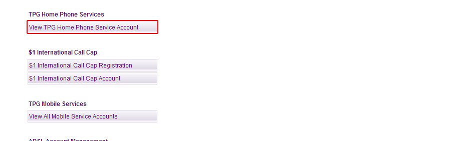 View TPG Home Phone Service Account link